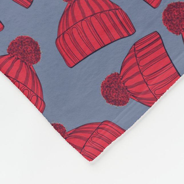 Quirky Red and Blue Bobble Hats Pattern Fleecedecke (Ecke)