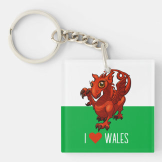Quirky Red Dragon I Love Wales Welsh Flag Cartoon Schlüsselanhänger