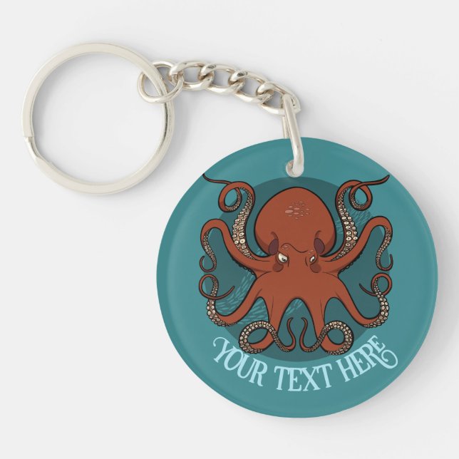 Quirky Red Octopus Artwork Personalized Design Schlüsselanhänger (Vorderseite)