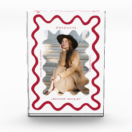 Quirky Red Wavy Line Graduate Keepake Fotoblock