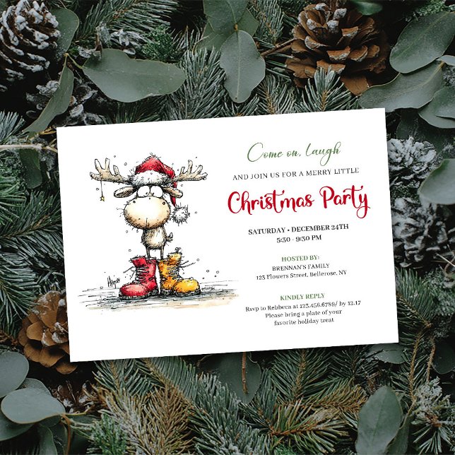 Quirky Reindeer Festive Red Green Party Invite Einladung (Quirky Reindeer Festive Red Green Party Invite)