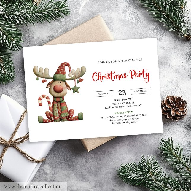 Quirky Reindeer Festive Watercolor Party Invites Einladung (Quirky Reindeer Festive Watercolor Party Invitation

)