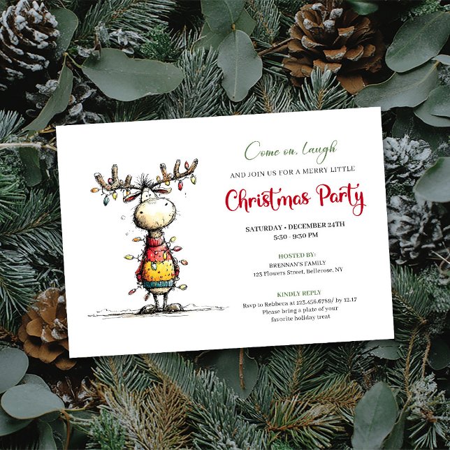 Quirky Reindeer Holiday Party Invitation Card Einladung (Quirky Reindeer Holiday Party Invitation Card)