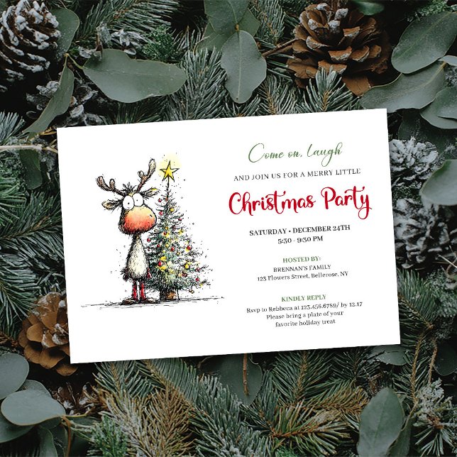 Quirky Reindeer Minimalist Holiday Party Invite Einladung (Quirky Reindeer Minimalist Holiday Party Invite)