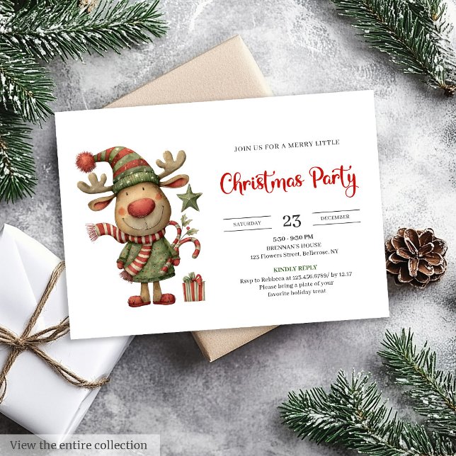 Quirky Reindeer Modern Festive Holiday Invitation Einladung (Quirky Reindeer Modern Festive Holiday Invitation

)