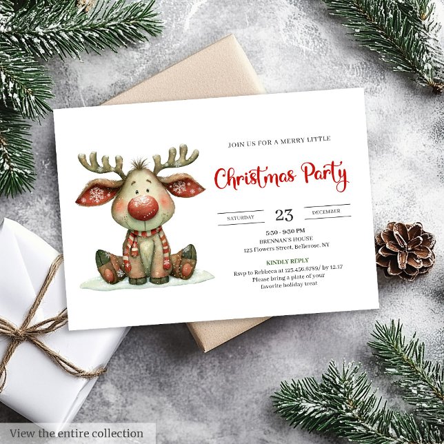 Quirky Reindeer modern watercolor Christmas invite Einladung (Quirky Reindeer modern watercolor Christmas invitation)