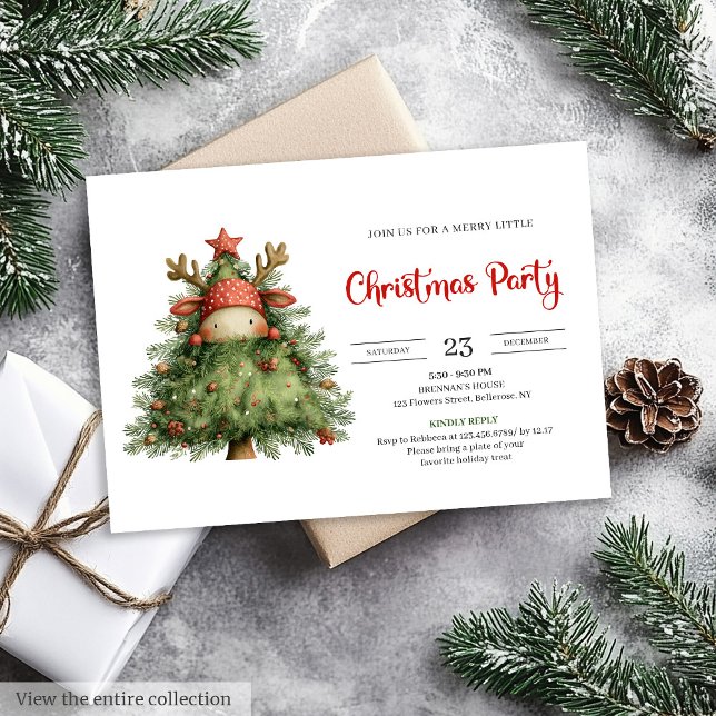 Quirky Reindeer trendy red green Christmas invite Einladung (Quirky Reindeer trendy red green Christmas invite)