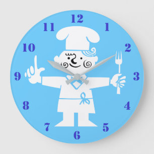 QUIRKY RETRO CHEF WITH BLUE NUMBERS GROßE WANDUHR