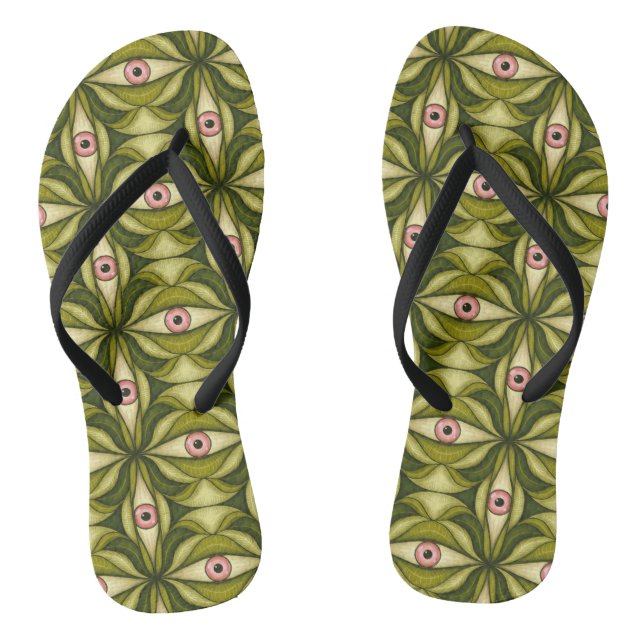 Quirky rosa Augen und grünes botanisches Muster Flip Flops (Fußbett)