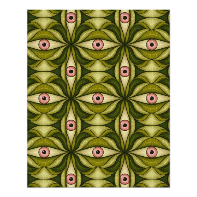 Quirky rosa Augen und grünes botanisches Muster Poster (Vorderseite)