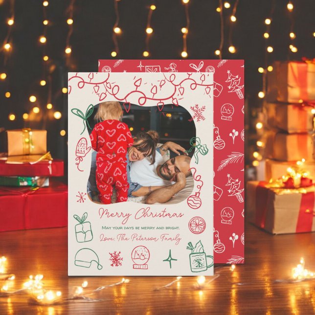 Quirky rot grün Illustration Spaß Foto Weihnachten (Quirky red green illustration fun photo Christmas Holiday Card)
