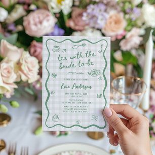 Quirky Sage Green Bridal Tee Party Einladung
