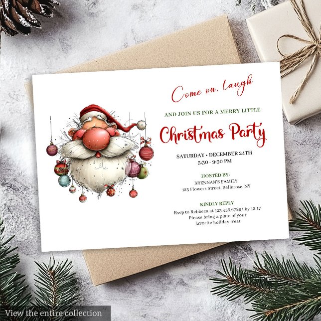 Quirky Santa Claus Classic Red Green Holiday   Einladung (Quirky Santa Claus Classic Red Green Holiday Invite)