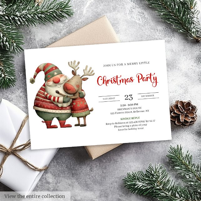 Quirky Santa Claus Watercolor Editable Kids Party  Einladung (Quirky Santa Claus Watercolor Editable Kids Party Invite

)