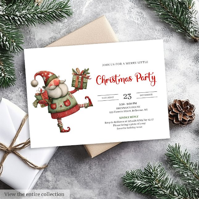 Quirky Santa Watercolor Kids Celebration Party  Einladung (Quirky Santa Watercolor Kids Celebration Party Invite

)