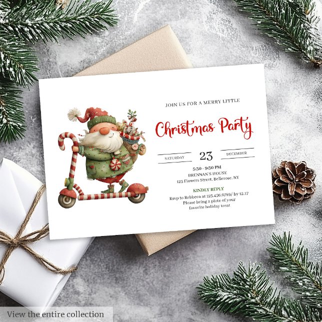 Quirky Santa Watercolor Scandinavian Party Invites Einladung (Quirky Santa Watercolor Scandinavian Party Invitation

)