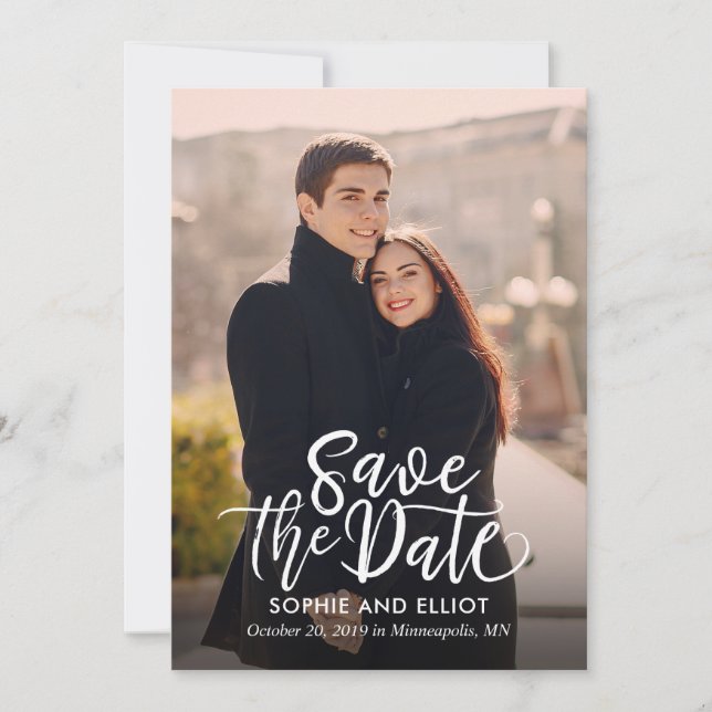 Quirky Script Wedding Save the Date Card (Vorderseite)