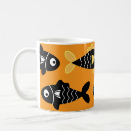 Quirky Seamless Black Fish Pattern mit Gelb Kaffeetasse