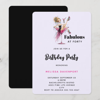 Quirky Sexy Frau in einem Martini-Glas 40. Geburts Einladung