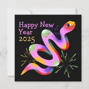 Quirky Snake New Year Black Gruß Karte