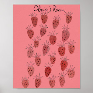 Quirky Strawberry Pattern Poster