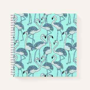 Quirky Striped Türkis Flamingos Muster Notizbuch