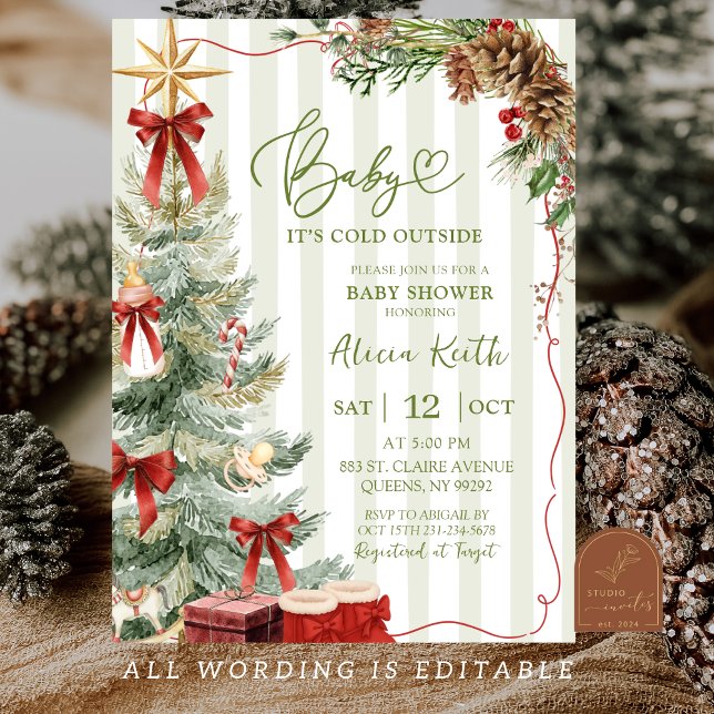 Quirky Stripes Christmas Baby Shower Einladung (Von Creator hochgeladen)