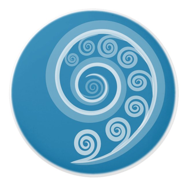 Quirky Summer-Blue Curls & Wirbel Keramik Knob Keramikknauf (Vorderseite)