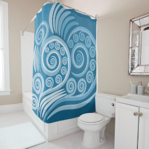 Quirky Summer Blue Curly Wirbel Duschvorhang