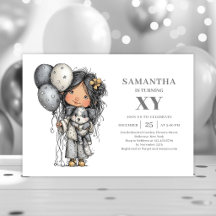 Quirky Teenager Girl Black Gold Birthday Party 