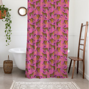 Quirky Tiger Pattern auf hellrosa Duschvorhang