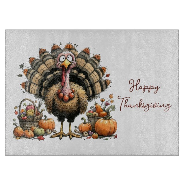 Quirky Turkey Happy Thanksgiving Schneidebrett (Vorderseite)