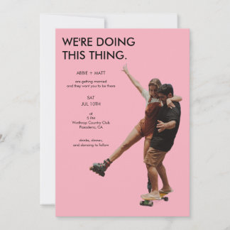 Quirky Unique Modern Minimalist Pink Photo Wedding Einladung