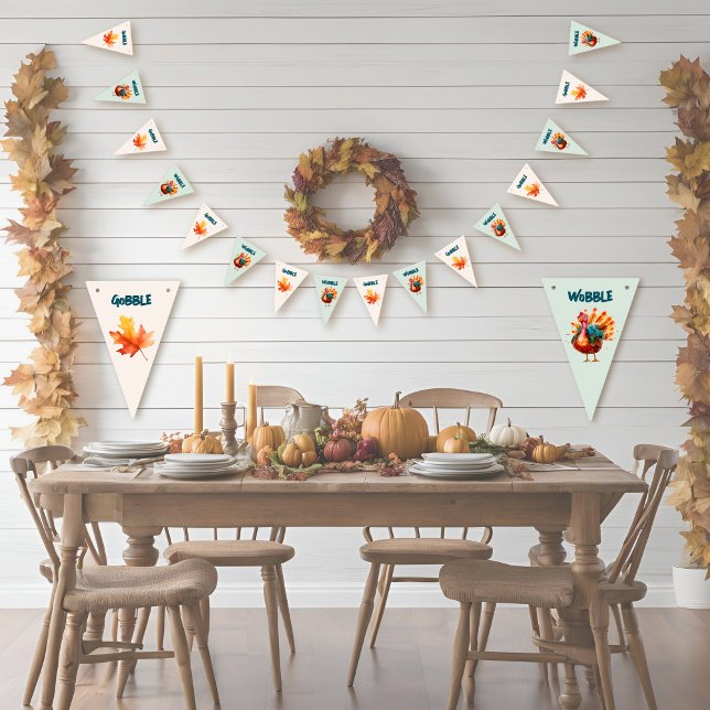 Quirky Watercolor Türkei Erntedank Wimpelkette (
Gobble til you Wobble, quirky, watercolor turkey bunting for party decor)