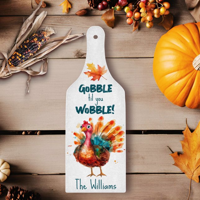 Quirky Watercolor Türkei Schneidebrett (white gobble til you wobble quirky turkey cutting board
)