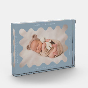 Quirky Wavy Blue Frame Newborn Keepake Fotoblock