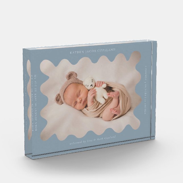 Quirky Wavy Blue Frame Newborn Keepake Fotoblock (Links)