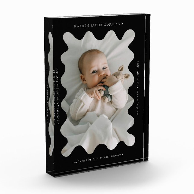 Quirky Wavy Frame Newborn Keepake Black Fotoblock (Links)