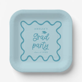 Quirky Wavy Line Blue Grad Party Pappteller