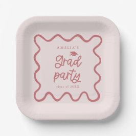 Quirky Wavy Line Blush Pink Grad Party Pappteller