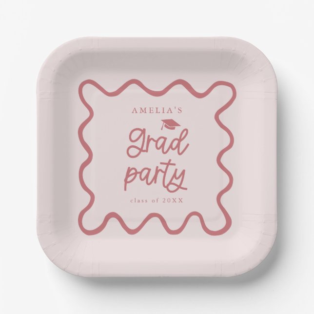 Quirky Wavy Line Blush Pink Grad Party Pappteller (Vorderseite)