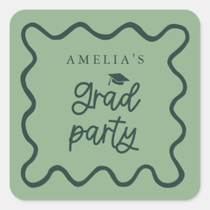 Quirky Wavy Line Green Grad Gastgeschenk Quadratischer Aufkleber