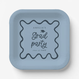 Quirky Wavy Line Navy Grad Party Pappteller