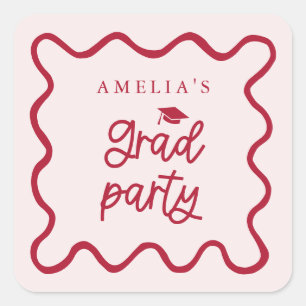 Quirky Wavy Line Red Grad Gastgeschenk Quadratischer Aufkleber