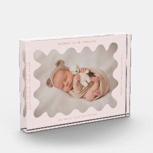 Quirky Wavy Pink Frame Newborn Keepake Fotoblock