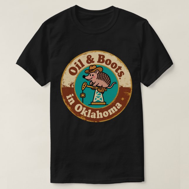 Quirky Western Charm_ Oklahoma Cowboy Armadillo T-Shirt (Design vorne)