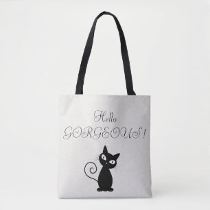 Quirky Whimsical Black Cat Glittery Hello Gorgeous