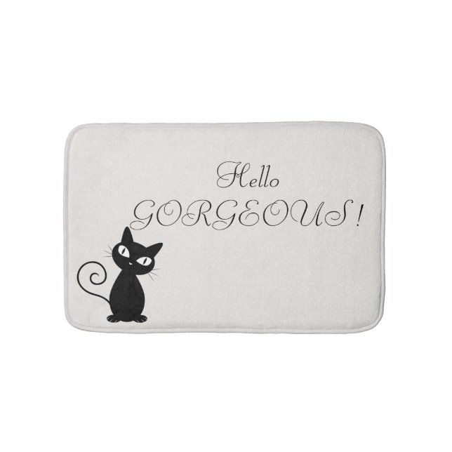 Quirky Whimsical Black Cat Glittery Hello Gorgeous Badematte (Vorderseite)