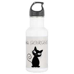 Quirky Whimsical Black Cat Glittery Hello Gorgeous Edelstahlflasche