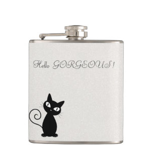 Quirky Whimsical Black Cat Glittery Hello Gorgeous Flachmann